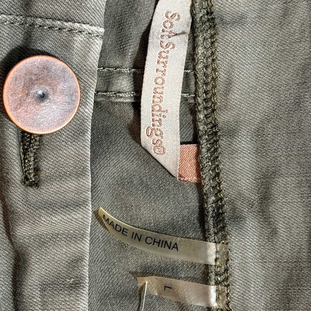 Soft Surroundings Olive Green Cropped Jeans with Embellished Ankles - Picture 4 of 10